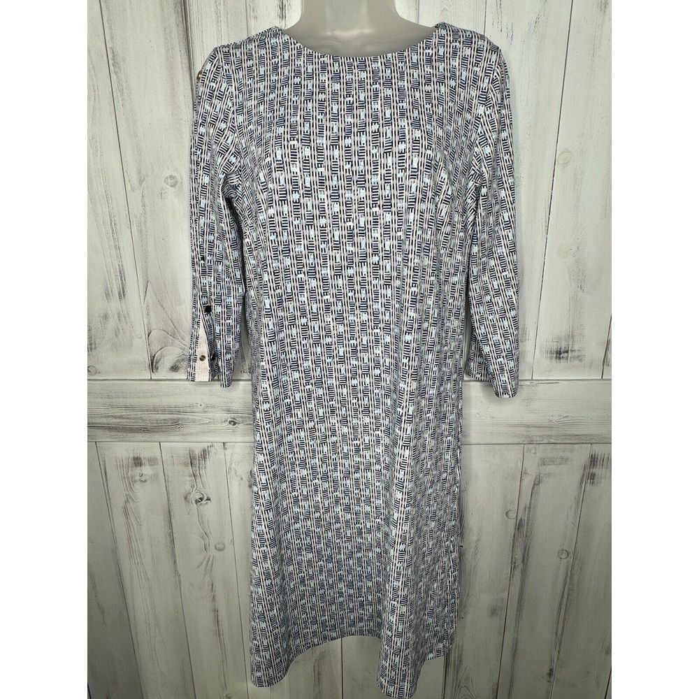 NWT J McLAUGHLIN BLUE PRINTED MILEY 3/4 SLEEVE CATALINA CLOTH MIDI SHIFT DRESS S